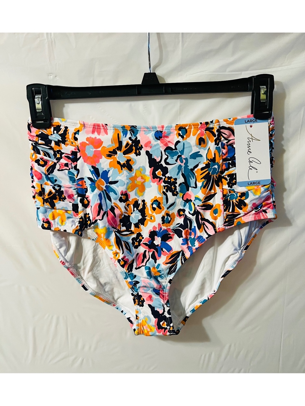 Anne Cole Women's High Waist Ruched Floral Bikini Bottoms, Size Large, Multi-Col
